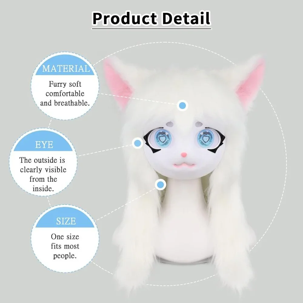 ✨Women White Animal Head Cat Cut Mask Halloween Masquerade Cosplay Costume Props